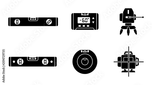 Fotografie Construction Level Tools Vector Icons Set, Measuring Devices, Survey Equipment,