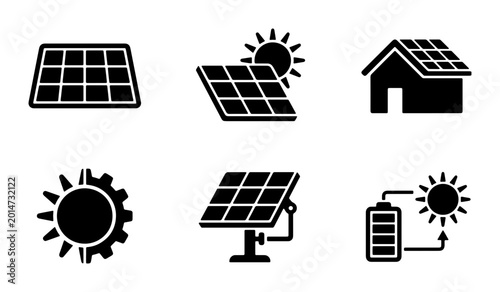 Billede på lærred Solar Energy Icons Set: Renewable Power, Sustainable Technology, Clean Electrici