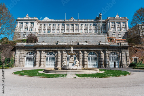 Fountain and Royal Palace Gardens at Campo del Moro Madrid