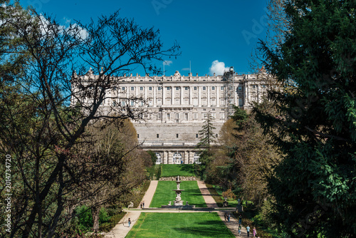 Fountain and Royal Palace Gardens at Campo del Moro Madrid
