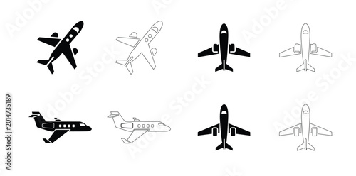 Fotografie Private jet icon Set, Private jet Silhouette Vector