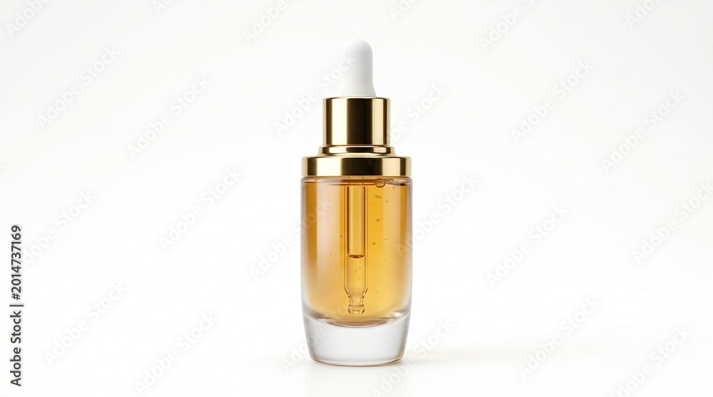 Naklejka premium Elegant luxury serum bottle with dropper isolated on white background, studio product photography