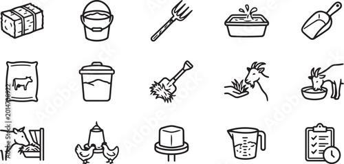 Canvas-taulu Set of farming and animal care line icons for agriculture industry