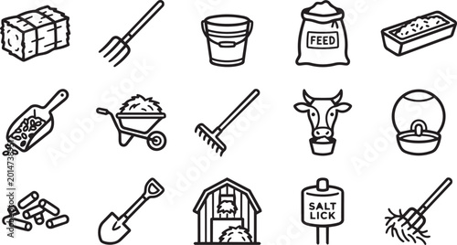 Tableau sur toile Farming supply and livestock care icons collection.