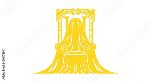 Fotografía Mysterious Royal Throne Covered in Yellow Fabric, Empty Seat