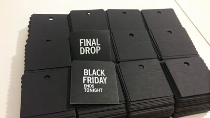 Black Friday Promotional Tags on White Background, Final Drop Sale Announcement, Shopping Event Marketing Messages and Discounts