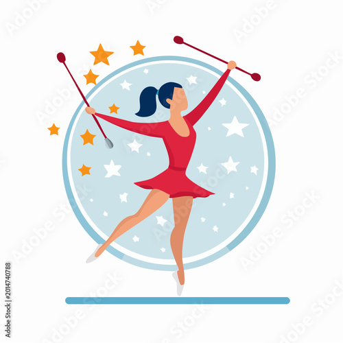 Rhythmic Gymnast Performing with Batons