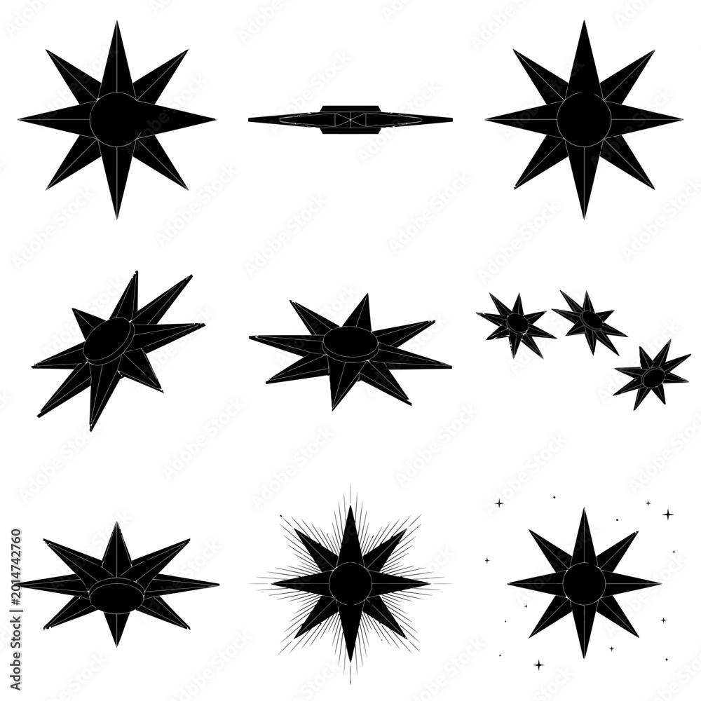 Obraz premium Ninja Shuriken and Compass Star Geometric Silhouettes