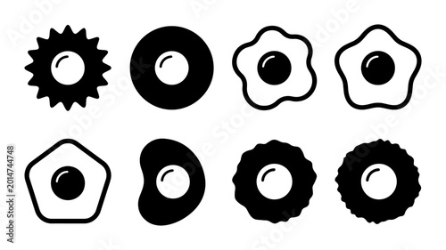 Fotografie Fried Egg Icons Set, Sunny Side Up Vector Graphics, Breakfast Food Symbols, Simp
