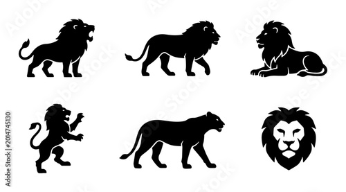 Photography Lion Silhouettes Vector Set, Majestic Big Cat Icons, Regal Animal Graphics, Powe