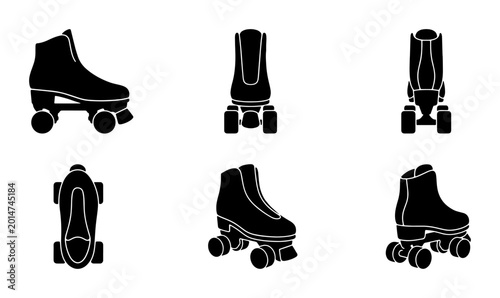 Bild auf Leinwand Retro Quad Roller Skates, Vintage Style Footwear, Classic Skate Shoes Set, Black