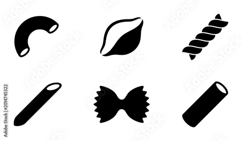 Foto Diverse Pasta Shapes Vector Icons, Italian Food Ingredients Collection, Culinary
