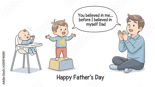 Bild auf Leinwand Father's Day Dedication: A heartwarming illustration portrays a father and child's evolution from babyhood to confident youth