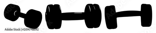 Foto Gym dumbbell icon set with solid black silhouette on white background featuring