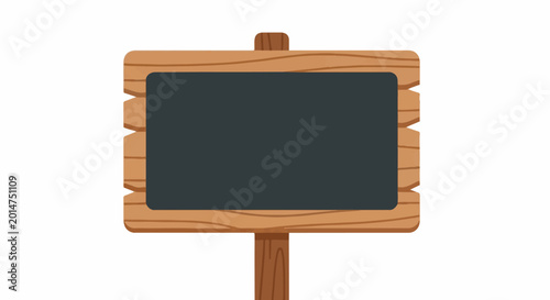 Rustic wooden signpost with blank dark sign