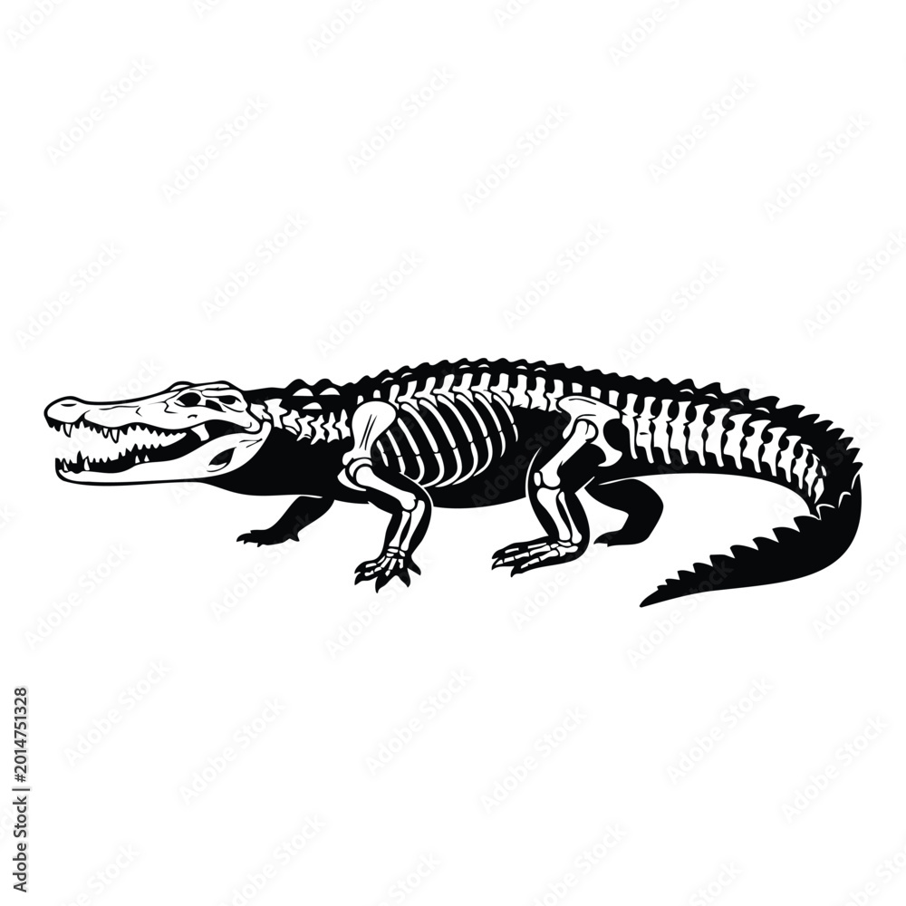 Fototapeta premium Crocodile reptile silhouette with visible skeletal anatomy illustration art.