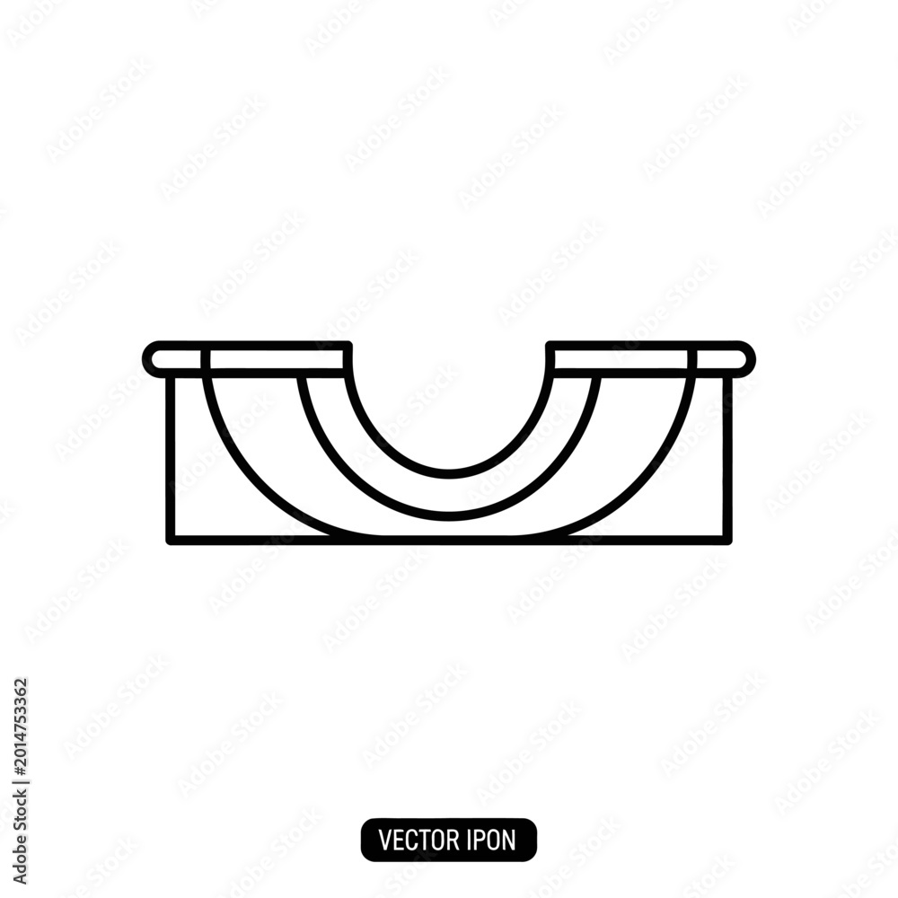 Fototapeta premium Skatepark Ramp Icon Featuring a Minimalist Half Pipe Design for Sports and Extreme Recreational Activity Line Art Style