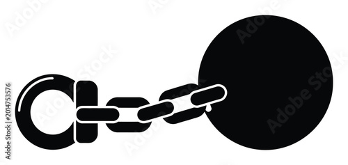 Obraz na plátne Black and white of a ball and chain, symbolizing restriction and confinement