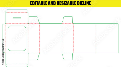 Foto Customizable tuck end box dieline template for retail product packaging with cle