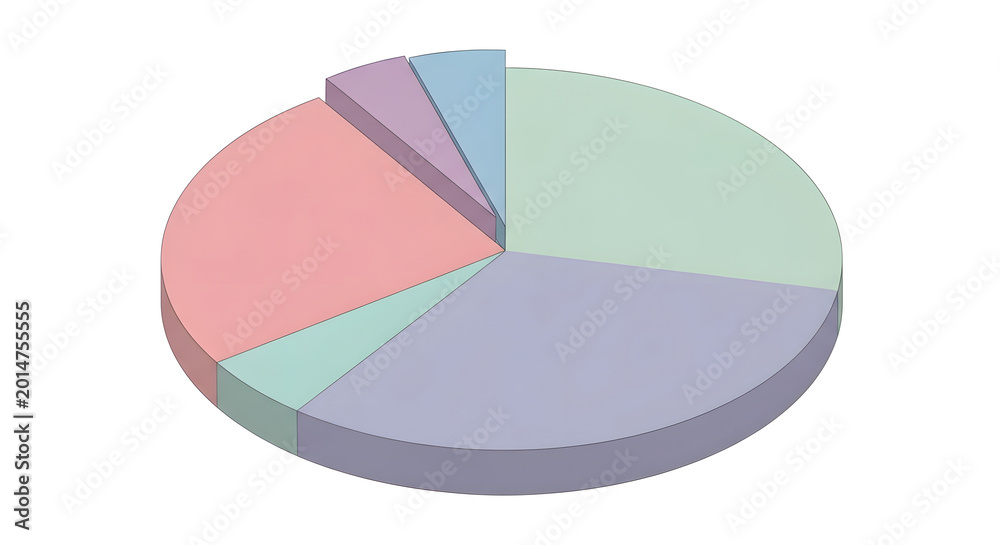 Fototapeta premium Engaging 3D pastel pie chart visually representing statistical data and analytical insights, perfect for business reports, financial breakdowns, and marketing research presentations