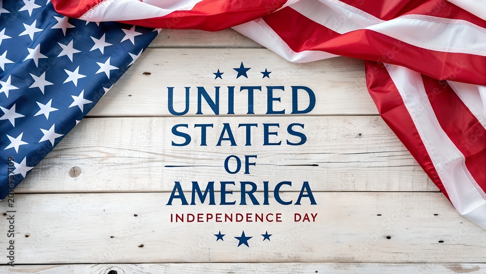 Fototapeta premium American flag on rustic white wooden background for independence day 4th of july