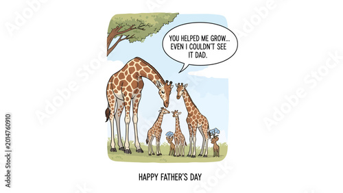 Quadro su tela A Giraffe Family's Father's Day: This heartwarming scene features a tall giraffe and his family, with the father giraffe interacting with his offspring on Father's Day