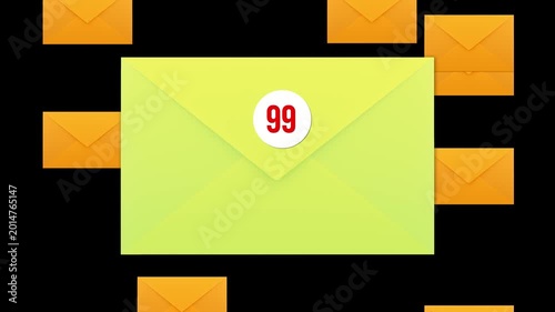 Animated Incoming Email Envelope Notification on Black Background 4K