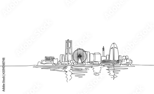 Yokohama Bay Modern Skyline Monoline Art Minimalist Scenery