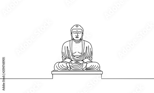 Kamakura Great Buddha Zen Monoline Art Background