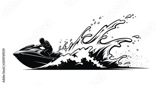 Jet Ski Rider Speeding Through Water Waves - Dynamic Action Illustration