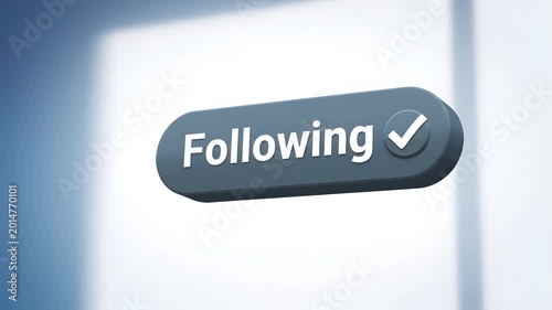 Hand reaching to click red follow button on screen.