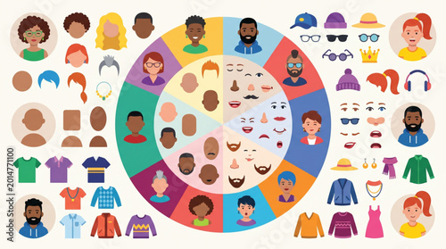 Photos Avatar creator set with faces hairstyles emotions accessories and clothing chara