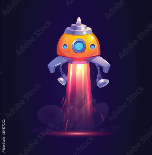 Futuristic Alien Spaceship Hovering with Blue Light Beam
