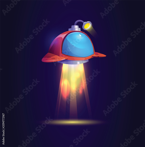 Futuristic Alien Spaceship Hovering with Blue Light Beam