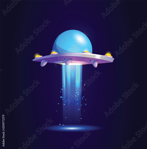 Futuristic Alien Spaceship Hovering with Blue Light Beam