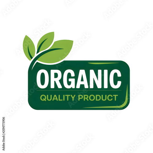 Green organic quality product label with leaves isolated on transparent background