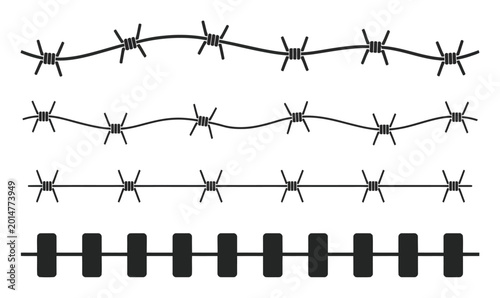 Photos Collection of Barbed Wire and Fence on White Background