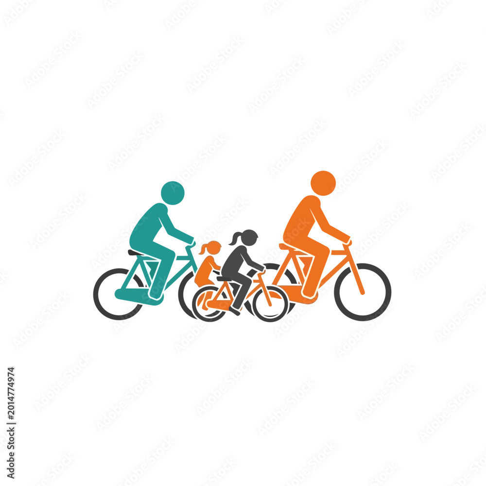 Obraz premium Family riding bicycles together outdoors.