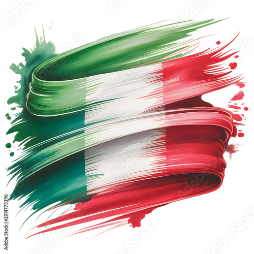 Paint strokes in red, white, and green swirling isolated on transparent background