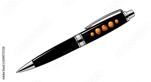 Sleek black executive pen with silver trim and amber stone accents