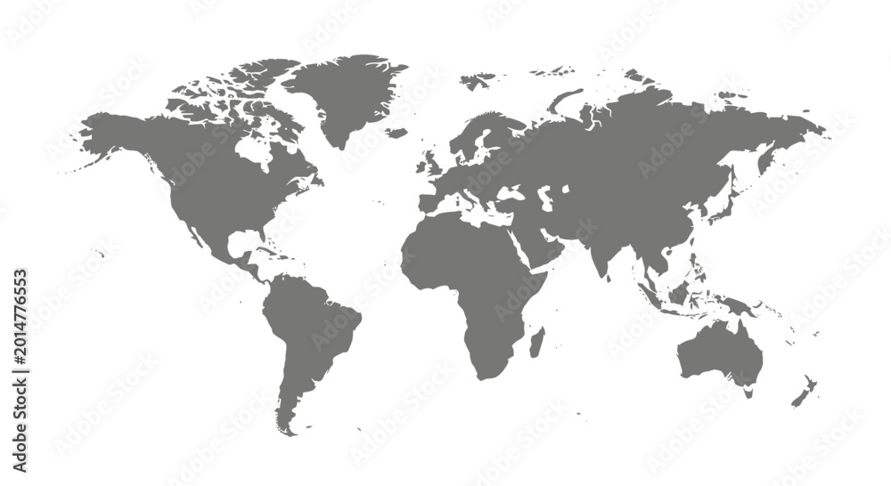 Obraz premium Minimalist gray world map silhouette isolated on white background