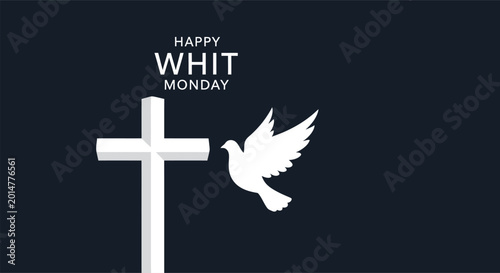 Tableau sur toile Whit Monday Celebration with Dove and Cross Illustration