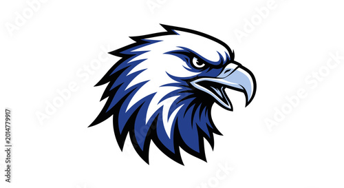Quadro su tela Aggressive Eagle Head Mascot, Fierce Bird of Prey Emblem, Blue and White