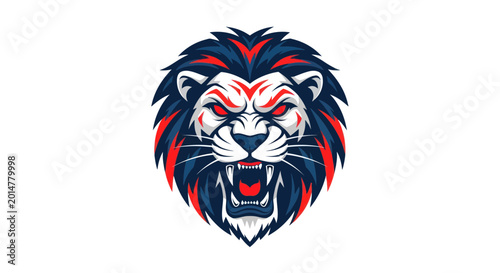 Canvas Print Fierce Lion Head Mascot Logo, Aggressive Animal Emblem, Roaring Predator