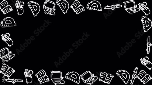 School Supplies Doodle Pattern 4k Transparent Loop Background