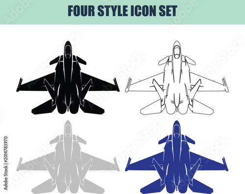 Konstfotografi Jet fighter icons presented in four diffrent style solid outline and lined for a