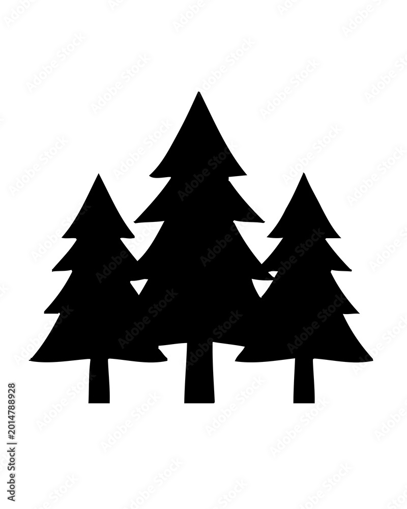 Obraz premium Three pine trees stand together in a forest landscape illustration.