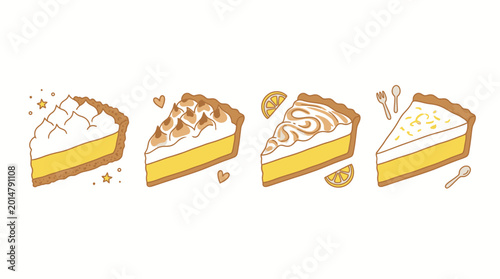 Cute Hand-Drawn Slice of Lemon Meringue Pie Vector Set for Bakery Treats and Homemade Baking