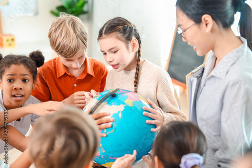 Obraz na plátně Back to school and education concept of classroom student globe teacher child ed