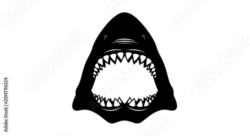 Εκτύπωση καμβά Fierce Shark Mouth Silhouette with Sharp Teeth, Open Jaw, Black and White